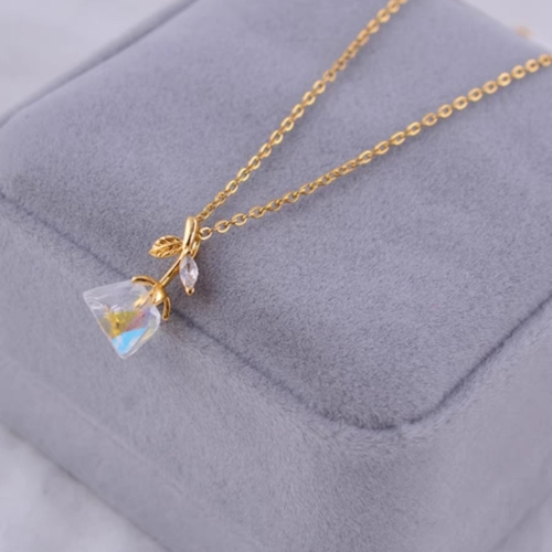 titanium steel colorful crystal angel pendant clavicle chain sweet girl wings niche necklace