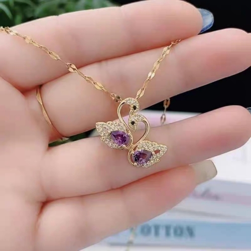 purple swan clavicle chain necklace women‘s short online celebrity all-match personality pendant gold chain new accessories