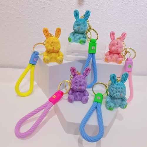 Resin Woven Rabbit High-End Doll Ornament Key Chain Creative Cars and Bags Female Pendant Lovely Key Buckle Ornaments