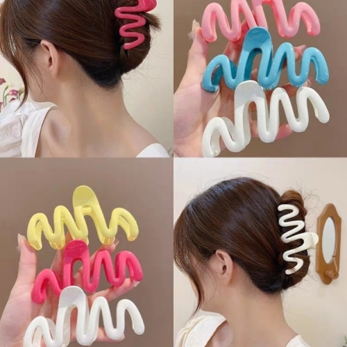 Cream Color Wave Grip Back Head Hair Claw Updo Hair Clip Shark Clip Hair Accessories