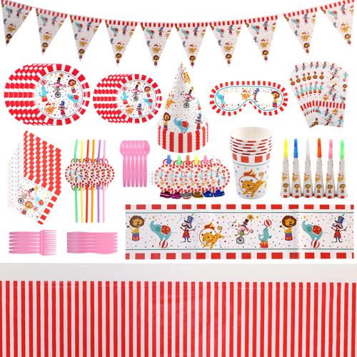 cross-border hot sale circus theme set paper towel paper cup disposable paper plate cake dinner plate party party