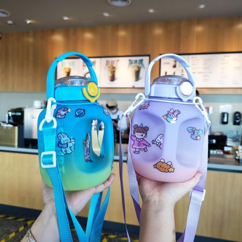 sports fitness outdoor straw kettle cute bounce cover straw plastic cup 1.2l student adult foreign trade cross-border