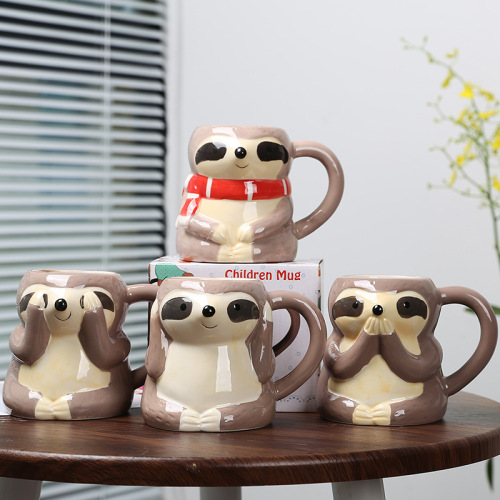 cross-border creative sloth shape mug cartoon ceramic cup cute milk cup breakfast cup ceramic office cup