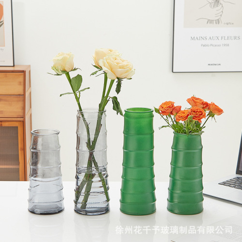 批发新款仿竹筒玻璃花瓶现代简约创意竹节水培鲜花富贵竹花器摆件