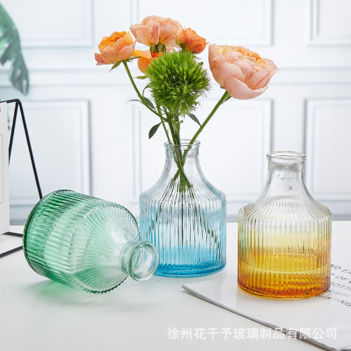 批发ins 小清新简约创意竖纹透明玻璃花瓶家居客厅桌面摆件插花装