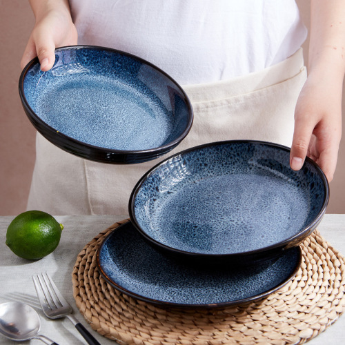 反应釉陶瓷餐具盘子圆形汤盘深盘纯色深盘家用菜盘果盘早餐盘漂亮