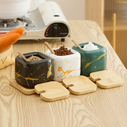 日式大理石纹陶瓷调料罐家用调料盒套装收纳调味盒组合盐罐辣椒罐