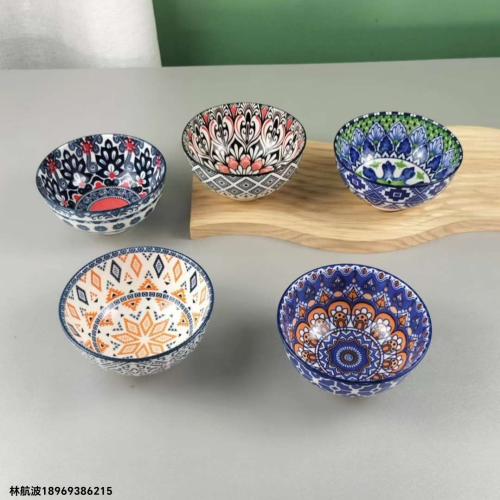 ceramic bowl salad bowl plate cutlery bohemian printing hotel supplies high temperature resistant foreign trade kitchen supplies