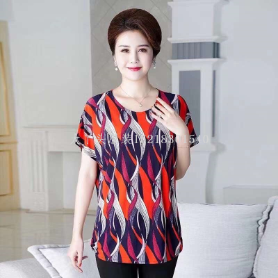 Summer Mom's Clothing Ice Silk Short Sleeve T-shirt Clothing Wholesale Middle-Aged and Elderly Women's Clothing Foreign Trade Stall Night Market Market Supply