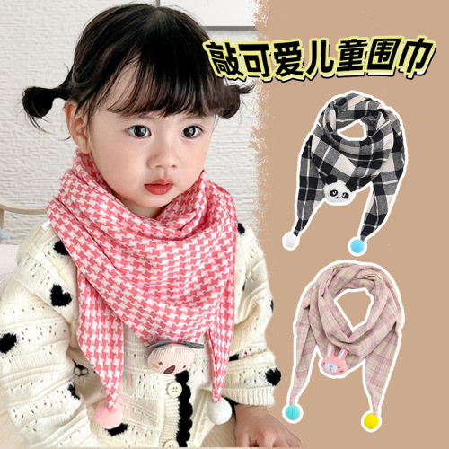 korean style children‘s triangle towel autumn and winter plaid baby bib warm baby bib all-match boys and girls scarf