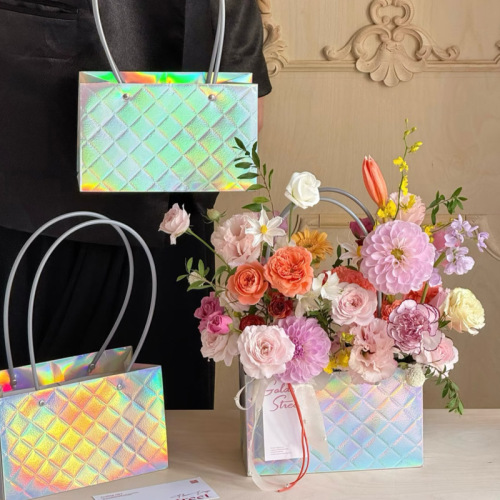 laser colorful bouquet handbag diamond lattice packing bag flower arrangement gift bag gift hand gift bag wholesale
