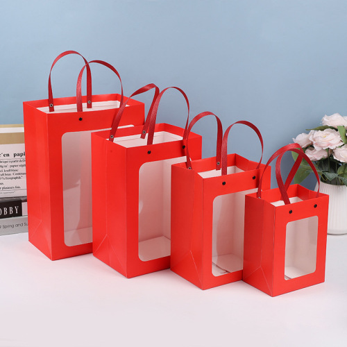 vertical window handbag kraft paper gift gift bag transparent flower bag wholesale hand bag gift bag packaging bag