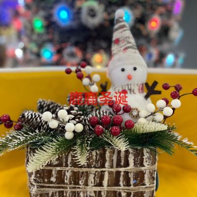 New wooden decorative base snowman ornaments simulation potted Christmas decoration bonsai Christmas