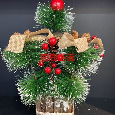 Factory Direct sales wooden decorative base pine needle falling snow effect ornaments Christmas decoration ornaments