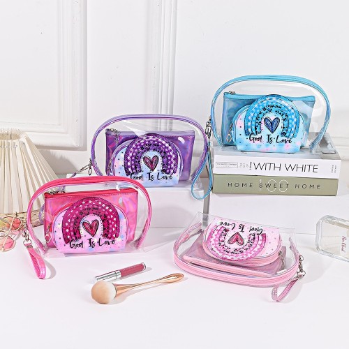 亚马逊爆款透明PVC化妆包旅行便捷收纳袋贝壳透明化妆包可定 制