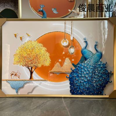 Nordic Abstract Animal Peacock Elk Mural Crafts Crystal Porcelain Crystal Shell plus Diamond Line Decorative Painting Photo Frame Hanging Painting