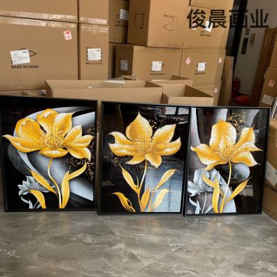 60 X80 Crystal Porcelain Painting Crystal Shell Stone With Diamond Line Decorative Painting Nordic Abstract Flower Character Avin Mural Crafts