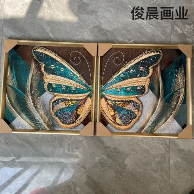 Jingbei Crystal Porcelain Painting plus Diamond Gilding Line Decorative Painting Modern Home Abstract Feather Animal Restaurant Crafts