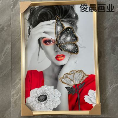 Crystal Porcelain Painting Light Luxury Crystal Porcelain Bright Crystal plus Diamond Line Decorative Painting Painting Frame Nordic Abstract Beauty Animal Crafts