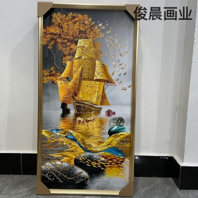 Doorway Entrance Painting Nordic Abstract Landscape Painting Crystal Porcelain Painting Handmade Diamond Line Photo Frame Crafts