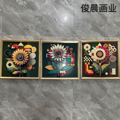 Crystal Porcelain Painting Mini Table Decoration Dining Room Bedroom Three-Piece Decorative Painting Eating Crafts Flower Feather Photo Frame Student Room