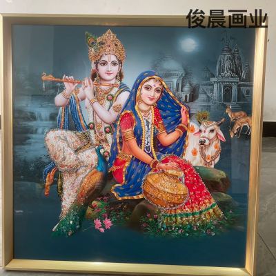 Indian Goddess Crystal Porcelain Painting Diamond Line Decorative Painting Living Room Mural Square Photo Frame Crafts Decoration Hanging Painting