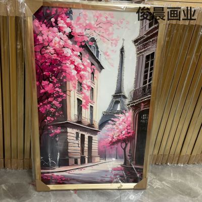 Paris Tower Landscape Painting Crystal Porcelain Bright Crystal Decorative Painting with Diamond Line Craft Frame Living Room Mural