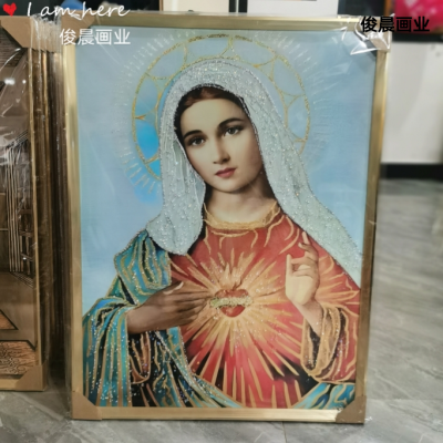 Holy Mother of Jesus Religious Belief Decorative Painting Crystal Porcelain Painting Crystal Porcelain Bright Crystal plus Diamond Line Craft Frame Mural