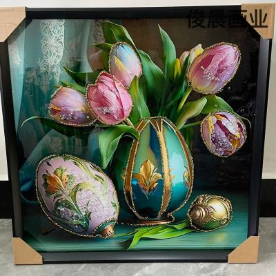 Flower Decorative Painting Crafts Square Restaurant Table Crystal Porcelain Painting Diamond Line Mural Living Room and Bedroom Painting
