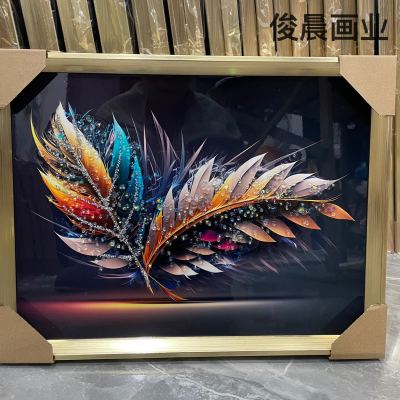 Horizontal Mini Table Decoration Study and Bedroom Living Room Decorative Painting Crystal Porcelain Bright Crystal Crafts New Feather Abstract Flowers