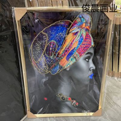 African Black Beauty Crystal Porcelain Painting plus Diamond Line Living Room Bedroom Study Balcony Decorative Painting Craft Frame Mural