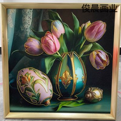 Fresh Frosted Handmade Gilding Line Painting Nordic Light Luxury Flower Abstract Leaves Living Room Study Decorative Painting Table Decoration