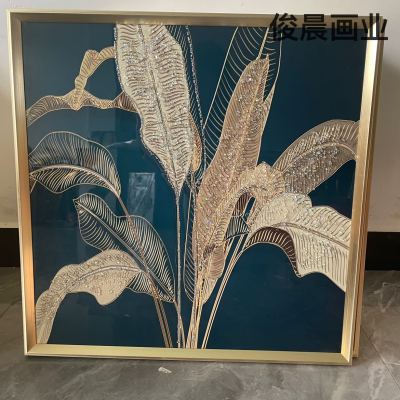 Nordic Abstract Flower Crystal Porcelain Decorative Painting with Diamond Line Living Room, Sofa Background Wall Mural Craft Frame