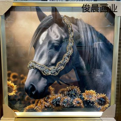 Crystal Porcelain Diamond Line Decorative Painting Nordic Abstract Animal Light Luxury Photo Frame Arabic Text Craft Frame Mural