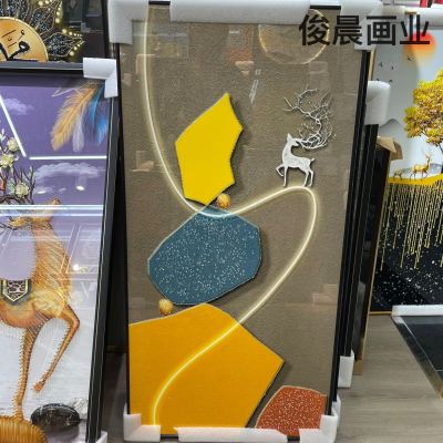 Aluminum Alloy Frame Crystal Porcelain Painting Nordic Simple Crafts Decorative Painting Mural Crystal Porcelain Bright Crystal Diamond Line Entrance Painting