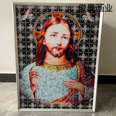 Holy Mother of Jesus Religious Mural Decorations Crystal Porcelain Painting plus Diamond Line Craft Frame Bedroom Living Room Study Hanging Painting