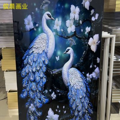 Crystal Porcelain Painting Decorative Painting Doorway Hallway Corridor and Aisle Precision Mural Peacock High-End Photo Frame Mural Craft
