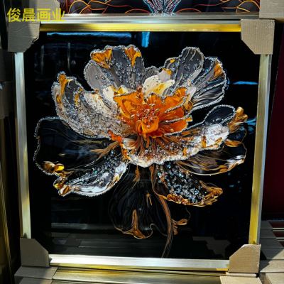 Crystal Porcelain Painting plus Diamond Line Mural Small Fresh Flower Beauty Feather Decorative Painting Handmade Artwork Square Photo Frame