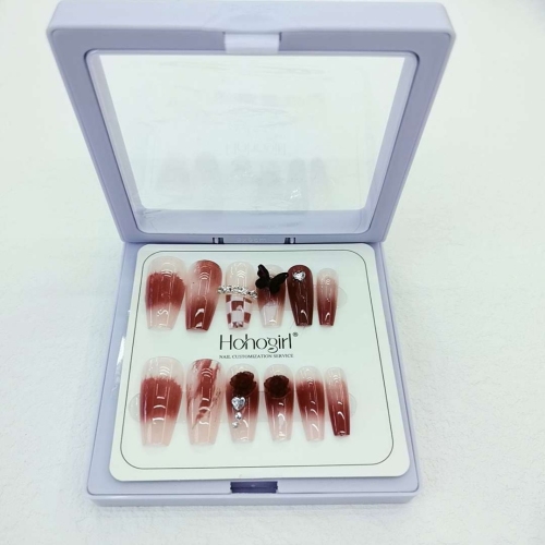 12 pieces square box diamond manicure wear advanced pure desire wind wear nail stickers nail sticker nail tip