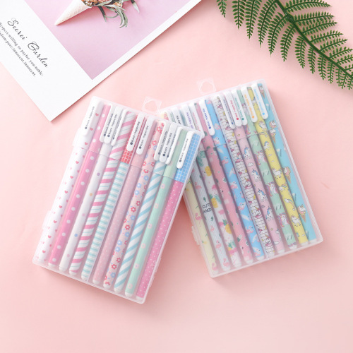 2393韩国文具小清新可爱碎花水彩笔彩色中性笔黑色水笔10支套装