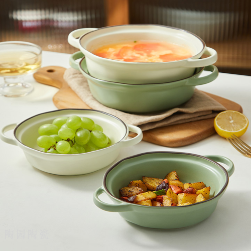 Double-Ear Bowl Soup Plate Ceramic Household Large Soup Bowl Anti-Scald Good-looking Instant Noodle Bowl Salad Bowl