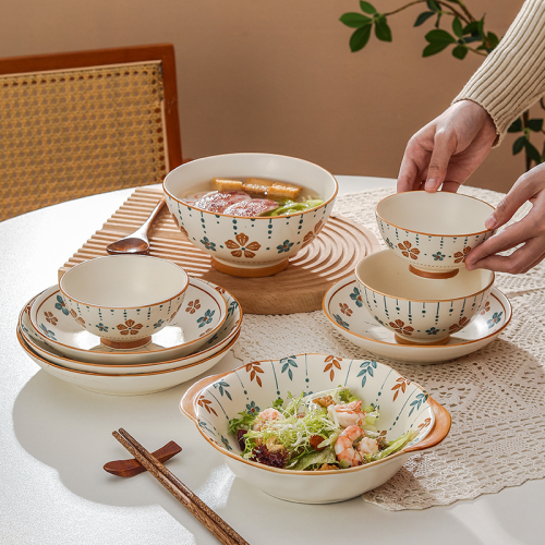 pastoral style autumn fresh ceramic dishware set underglaze good-looking fine sand household high temperature resistant housewarming tableware