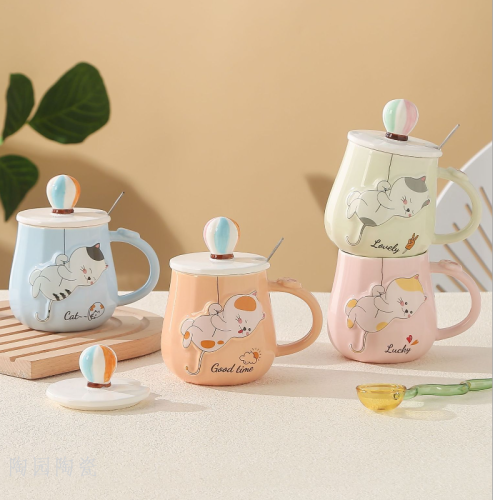 embossed cat ceramic cup three-dimensional mug large capacity couple coffee milk water glass