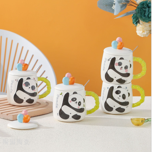 creative panda mug home cartoon ceramic cup couple‘s cups drinking cup with cover spoon gift