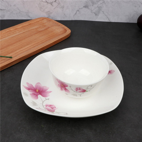 玉兰带雨粉陶瓷碗盘餐具红花陶瓷盘菜盘汤碗面碗饭盆