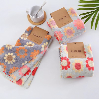 Coral Fleece Printed SUNFLOWER Soft Absorbent Trimming Small Square Towel Kitchen Home Cleaning Wholesale Towels