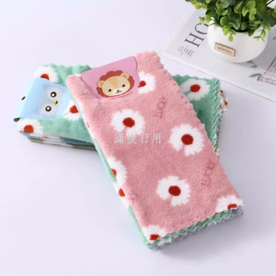 Customized Coral Fleece Printed Rag Soft Square Towel Kitchen Water Absorbent Wipe Tablecloth Factory Wholesale
