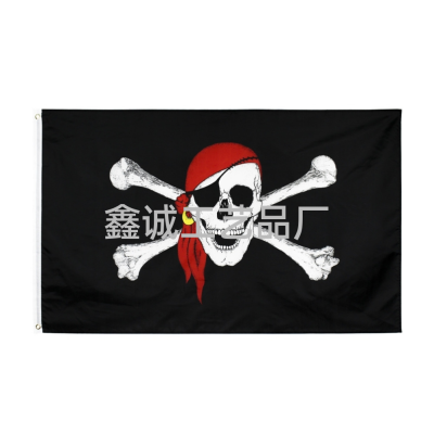 Cross-Border Supply Amazon Hot in Stock 90 * 150cm Red Hat Skull Pirate Flag Pirate Flag