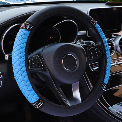 Four Seasons Cross-Border Aliexpress Leather Embroidered Color Diamond-Embedded Elastic Steering Wheel Cover Car Steering Wheel Cover