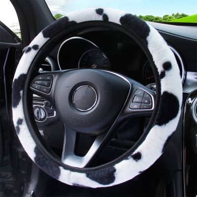 Cows Pattern Plush Elastic Steering Wheel Cover Handbrake Gear Cover
